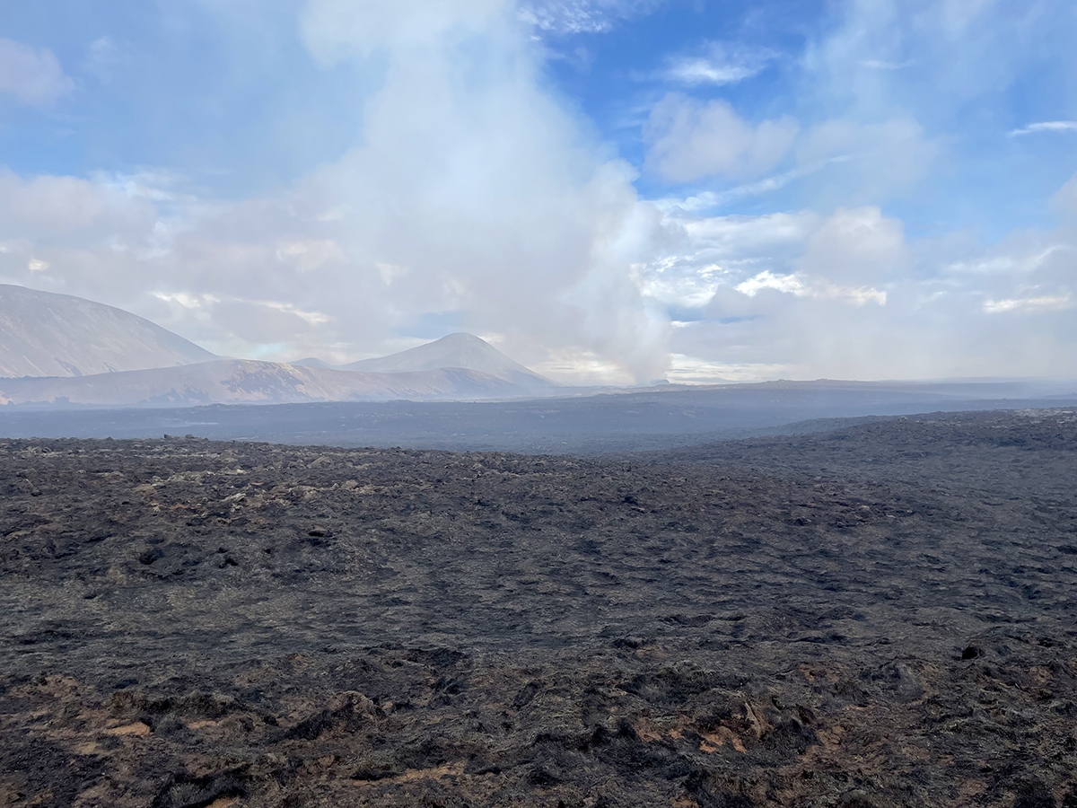 Yfirlit yfir brunnið gróðursvæði á gosstöðvunum við Litla-Hrút, 14. júlí 2023.