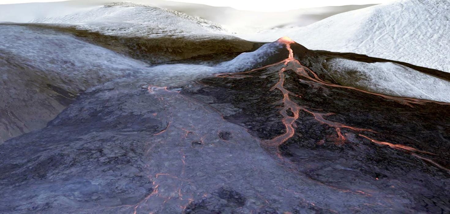 Þrívíddarlíkan af eldgosinu við Fagradalsfjall