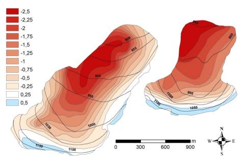 Ársafkoma Búrfellsjökuls og Teigarjökuls var talsvert neikvæð jökulárið 2016–2017