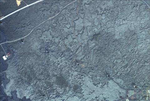 Loftmynd af rannsóknasvæðinu í Hellnahrauni 1985