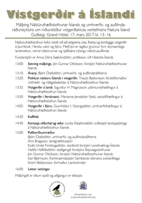Boðskort á málþingið Vistgerðir á Íslandi